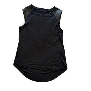 All Saints Black Muscle Tee‎ with Leather Detail